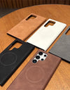 Luxury Leather Magnetic For MagSafe Wireless Charging Phone Case For Samsung S23 S24 S25 Ultra Lambskin Solid Color Hard Cover