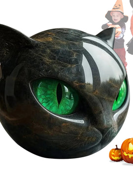 Green Eyes Cat Head Sculpture 3D Resin Healing Stone Marble Texture Cats Figurines Sculpture Gifts for Cat Lovers Women Men