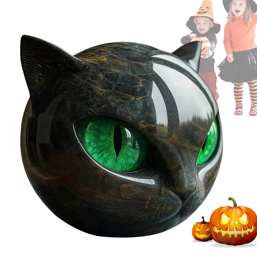 Green Eyes Cat Head Sculpture 3D Resin Healing Stone Marble Texture Cats Figurines Sculpture Gifts for Cat Lovers Women Men