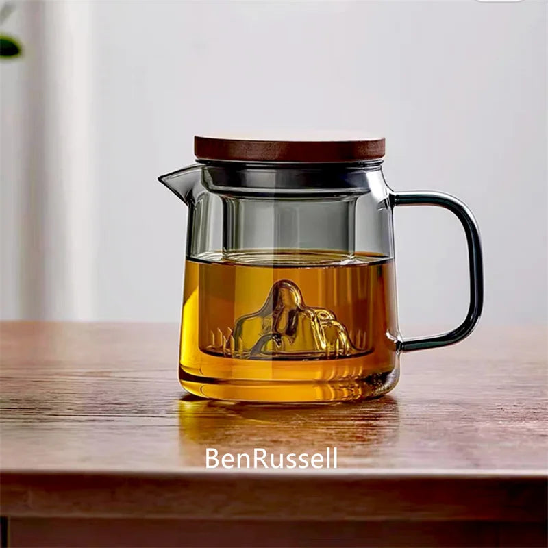 450ml High Borosilicate Glass Teapot With Mountain Wiew Filter Tea Water Separation Brewing Tea Pot Kungfu Tea Maker Teaware