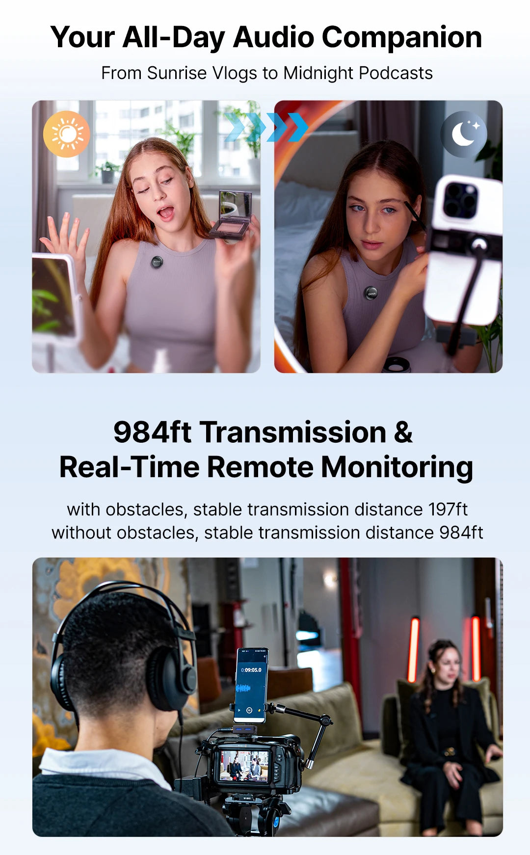 LINK 3 Wireless Lavalier Microphone for iPhone 15/16 Type-C Devices AI Noise Cancellation Lapel Mic for Video Recording