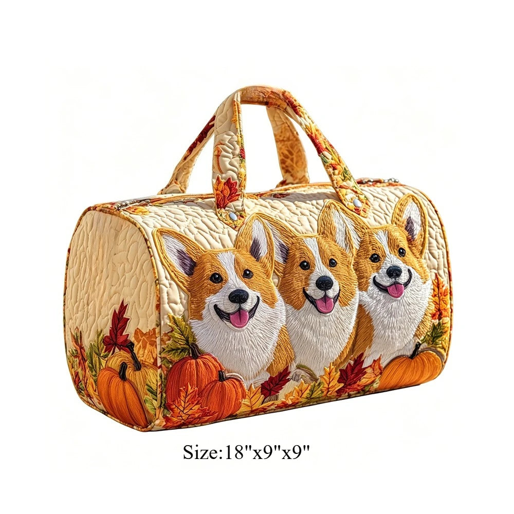 Cute Corgi Dog Print Quilted Duffel Bag Women 3D Puppy Print Travel Weekender Casual Gym Sports Overnight Carry On Bags