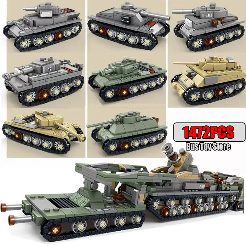 BMPT Terminator Tank KV-2 T-34 Tiger I WW2 Military Classic Model Building Blocks Bricks Boy  Toys for Christmas Gifts