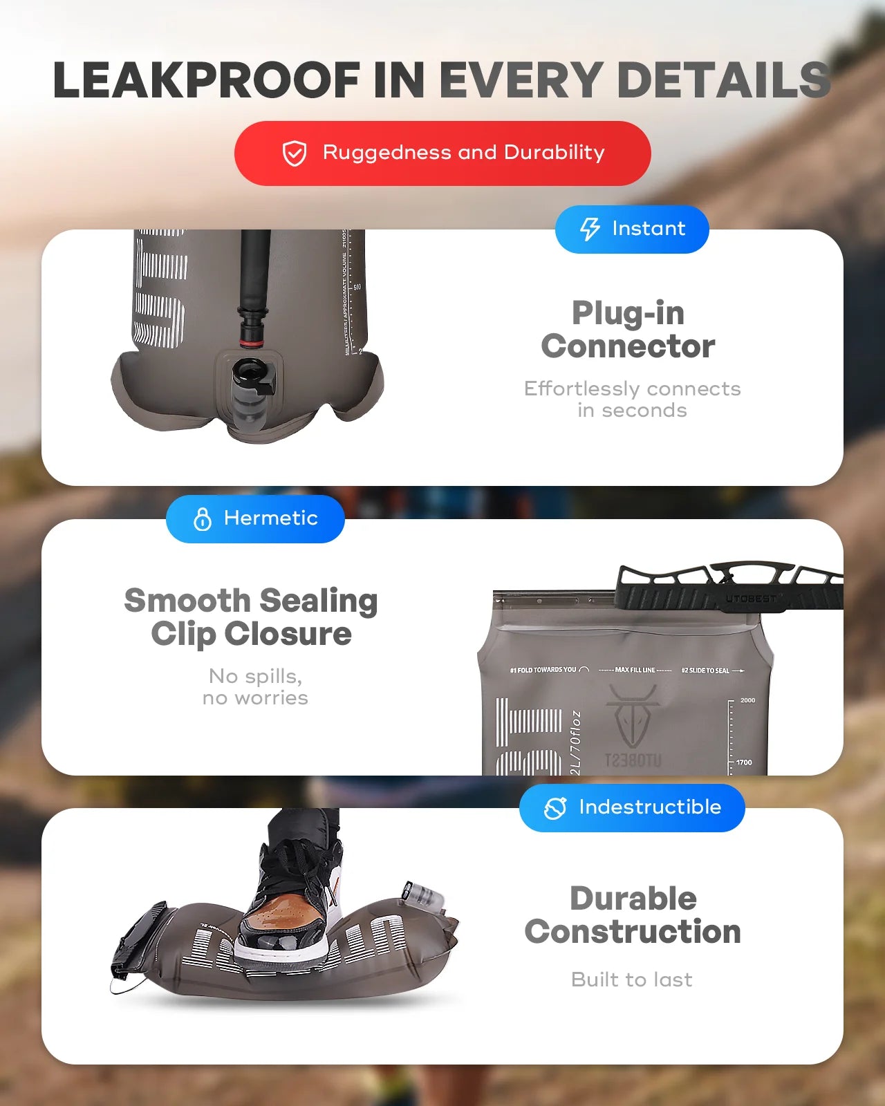 1.5L/2L/3L Water Bladder Hydration Pack Reservoir TPU Water Storage Bag for Camping Cycling Running Hiking