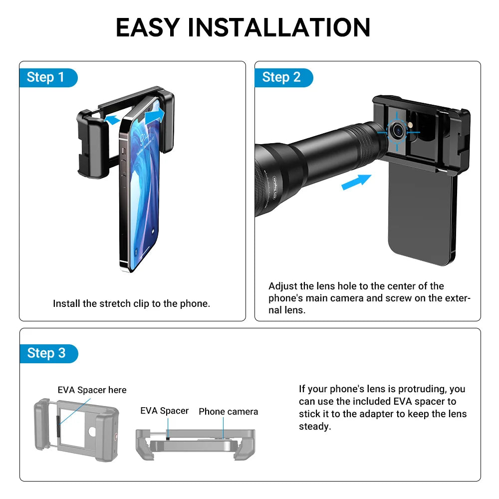 60X Smartphone Telephoto Telescope Lens with Universal Clip
