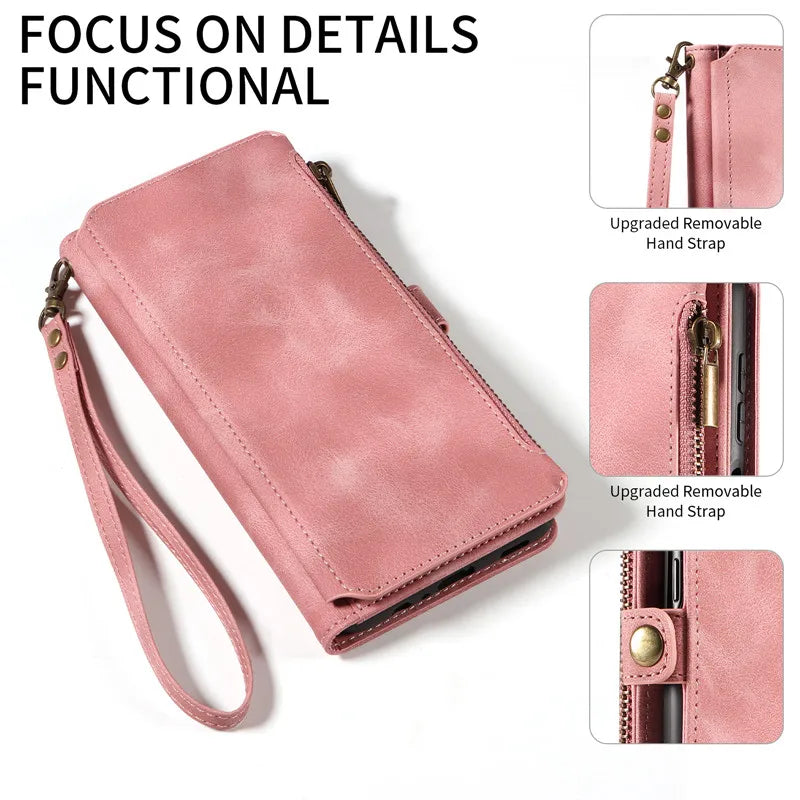 Luxury Leather Flip Wallet Case with Lanyard for Samsung Galaxy S26 / S25 / S24 / S23 Ultra & Plus – Magnetic Full Coverage Phone Bag Cover