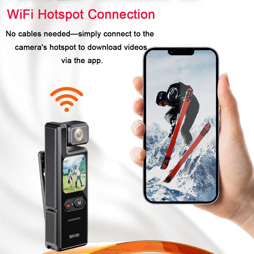 4K Pocket Action Camera Touchscreen Zoom Bodycam with EIS Waterproof Cam Vlogging Recording 180° Rotatable Sports Video Camera