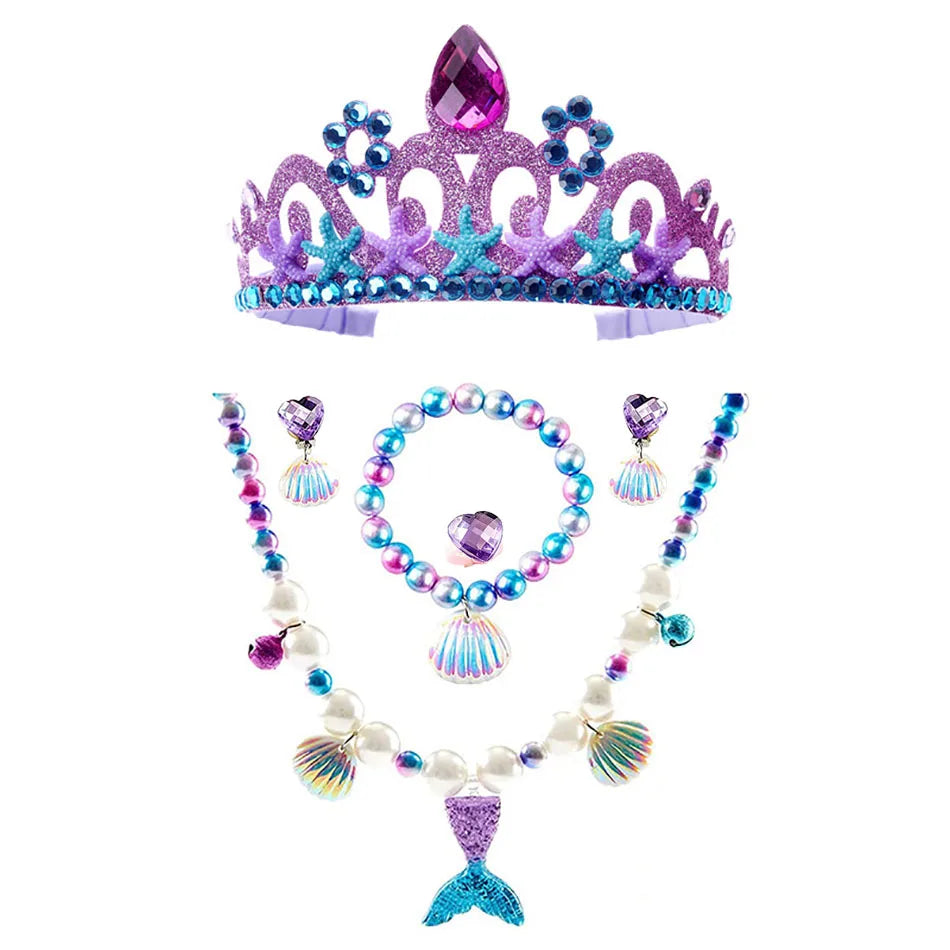 Ariel Princess Accessories Gloves Wand Crown Jewelry Set Mermaid Wig Necklace Braid for Princess Dress Clothing Cosplay Dress UP