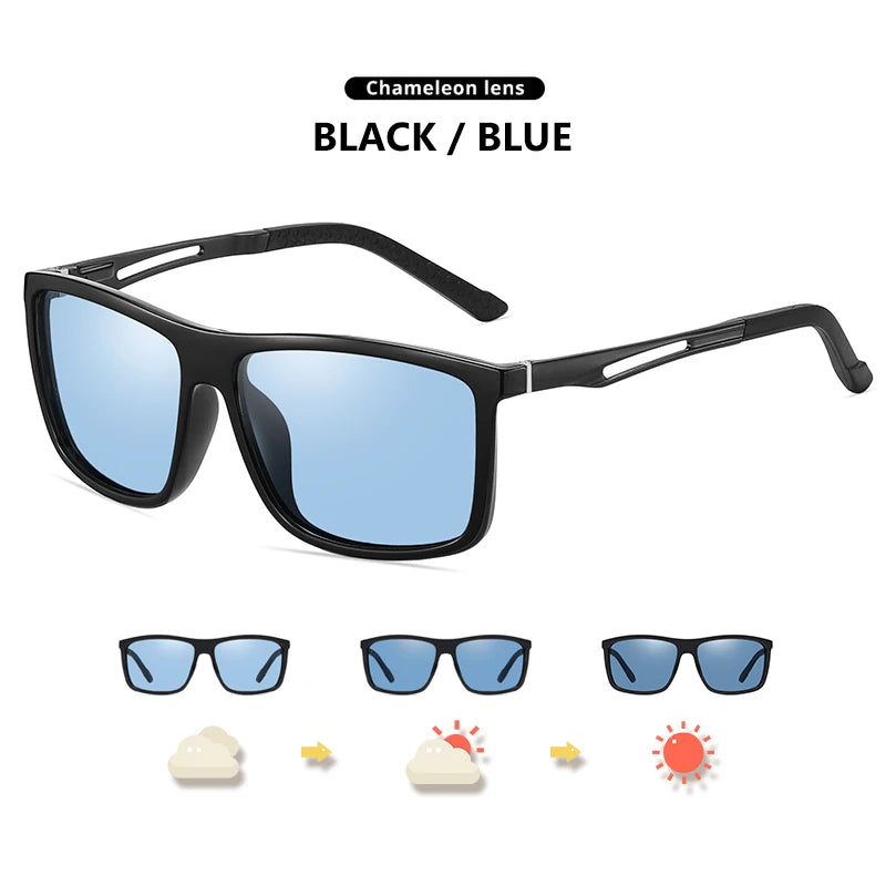 Square Retro Photochromic Polarized UV400 Purple Lens Sunglasses for Men Women