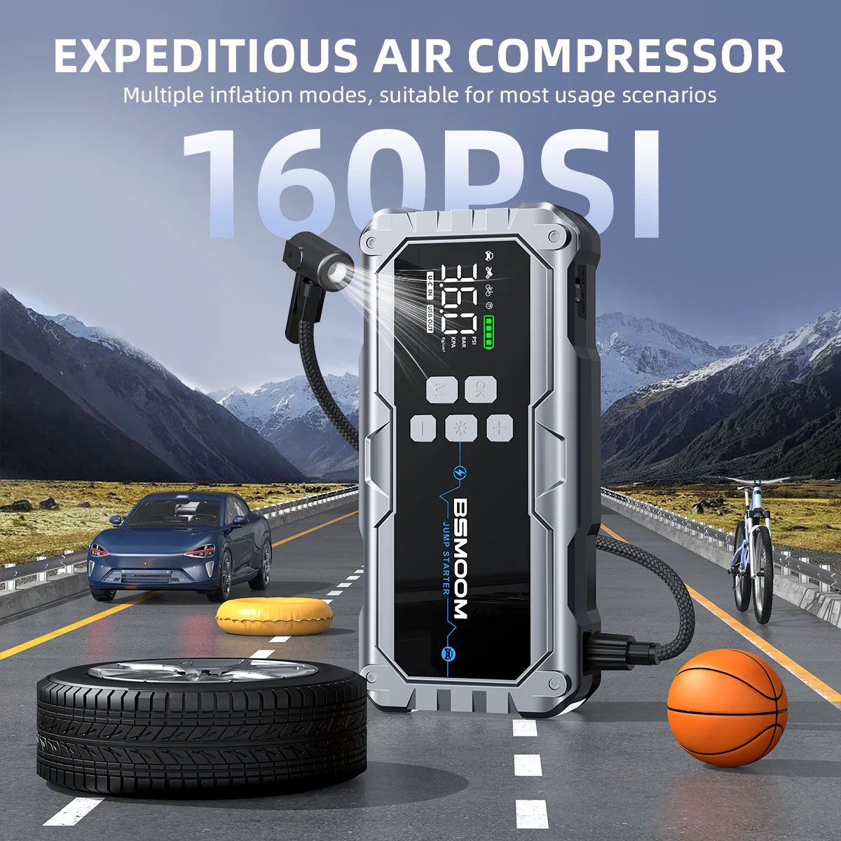 Car Jump Starter with Air Compressor, 6000A/7000A Portable Car Battery Booster (ALL Gas/10.0L Diesel) with 160PSI