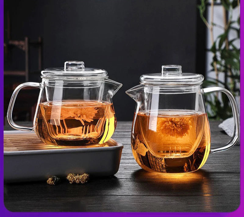 480/650ml Heat-Resistant Teapot With Glass Tea Strainer Infuser Flower Kettle Kung Fu Teawear Set Puer Oolong Pot Teaware