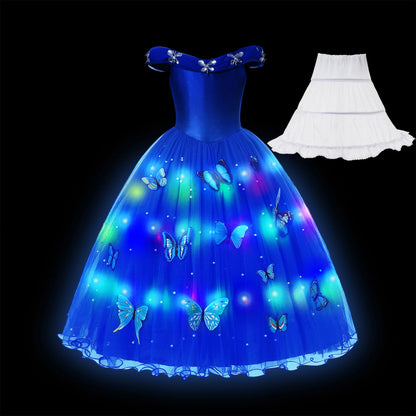 Led Light up Girls Cinderella Princess Dress Disney Cinderella Cosplay Christmas New Year Party Costume Kids Birthday Gown