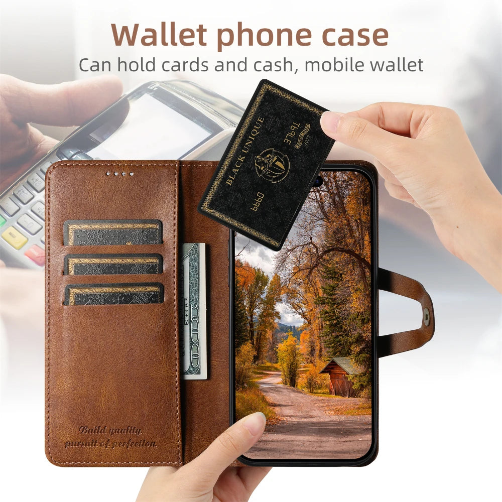 Flip Leather Wallet Phone Case for iPhone 16 15 Pro Max 14 Plus with  Card Slot Holder Cover