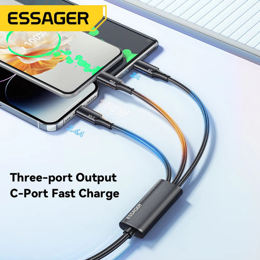 3-in-1 100W Fast Charging Cable (USB-C + Lightning + Micro)