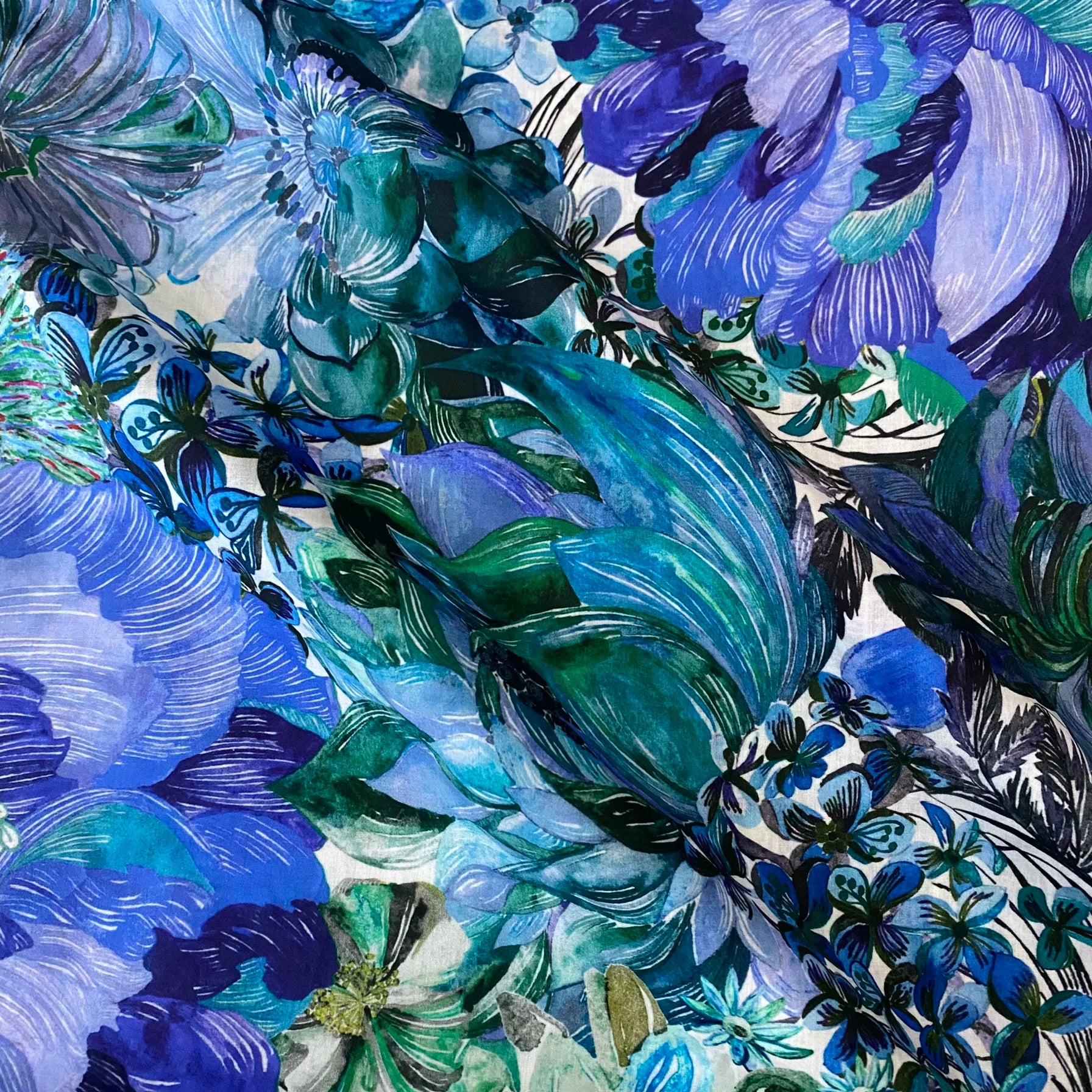 80S Like Liberty Fabric blue Marina seaflower Cotton Long-staple  Designer High-density Women's dress Children's Clothing  cloth