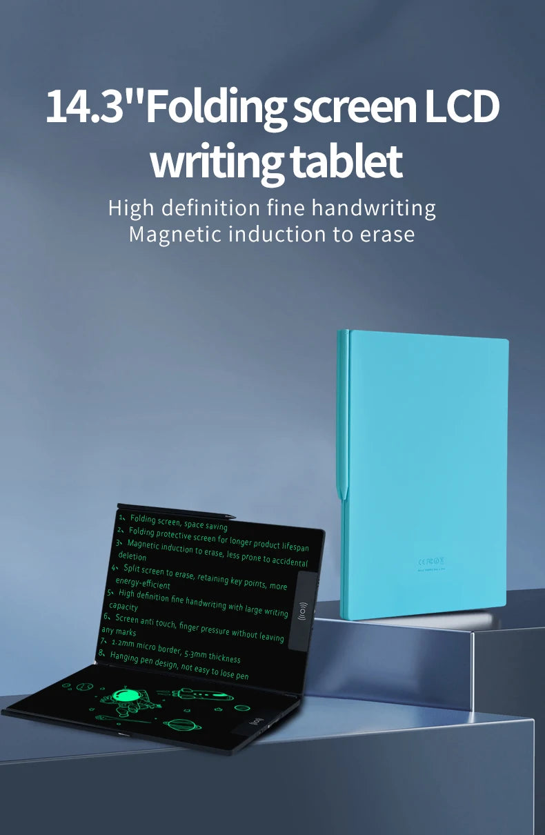 14.3-inch Folding Screen  LCD Superfine Handwriting Writing Board Meeting megnetic to Eras Drawings Tablet Split screen