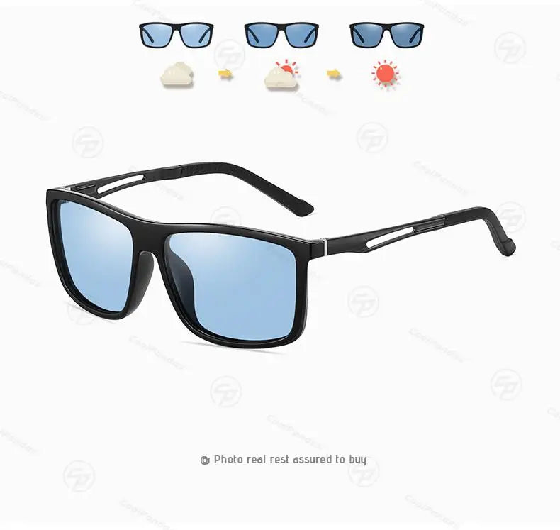 Square Retro Photochromic Polarized UV400 Purple Lens Sunglasses for Men Women