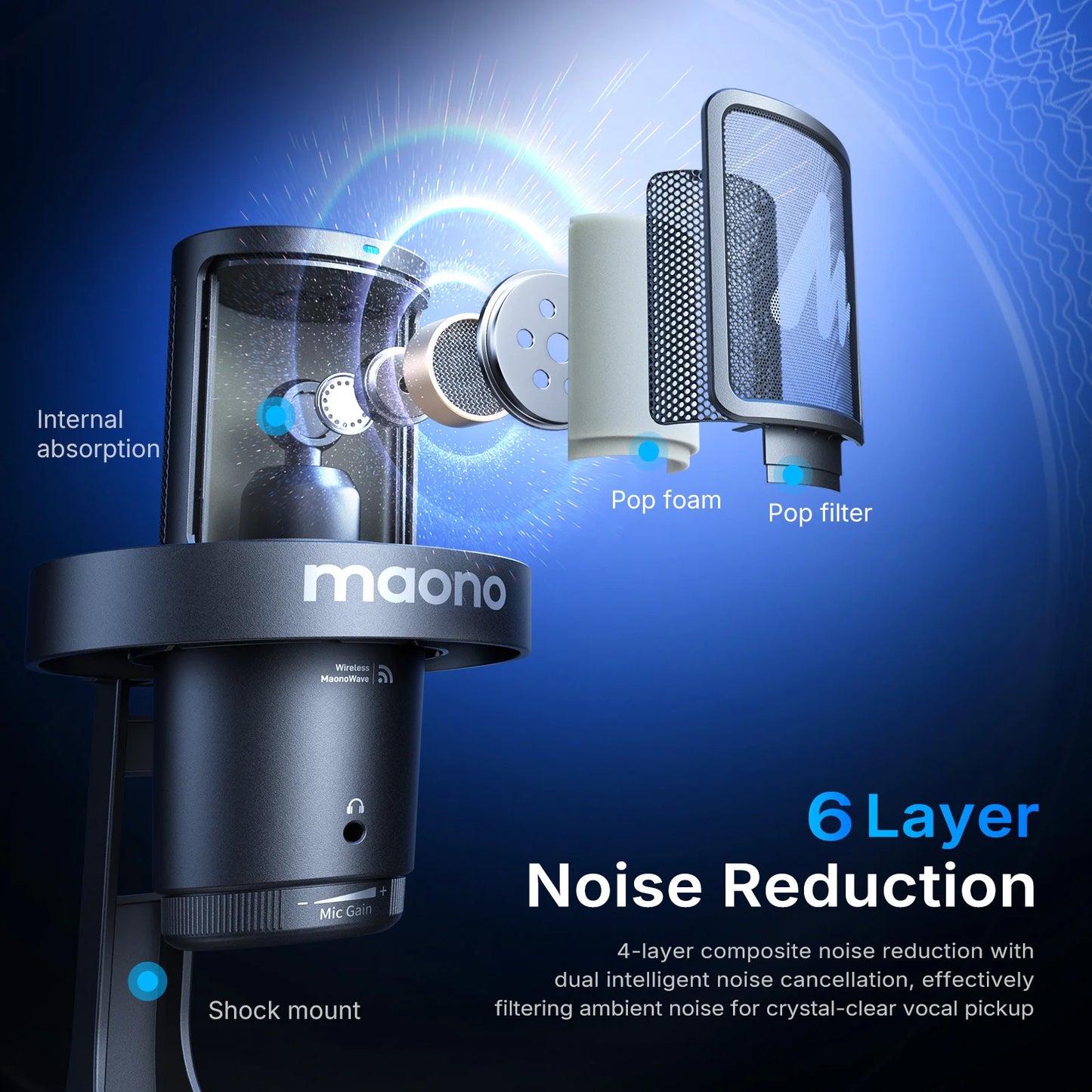 Wireless USB Gaming Microphone with AI Noise Reduction and RGB Lighting