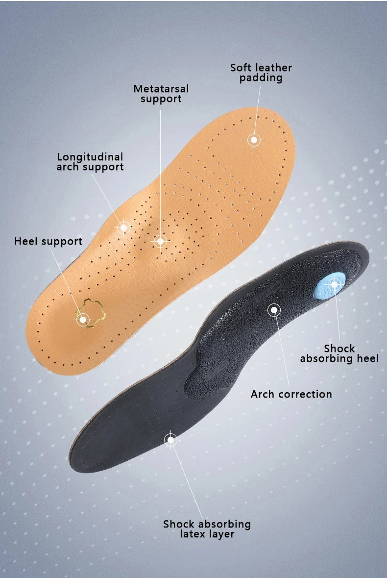 1Pair Orthopedic Insoles Arch Support Insole Flat Feet Plantar Fasciitis Shoe Pads Quality Leather Deodorising Shoe Sole