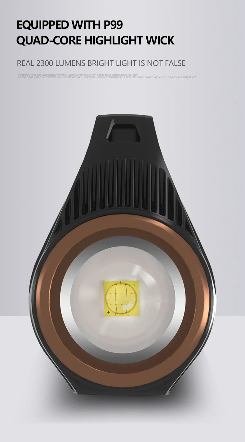 uper Bright Rechargeable Spotlight Rotating Zoom LED Flashlight with COB Sensor Light Power Bank