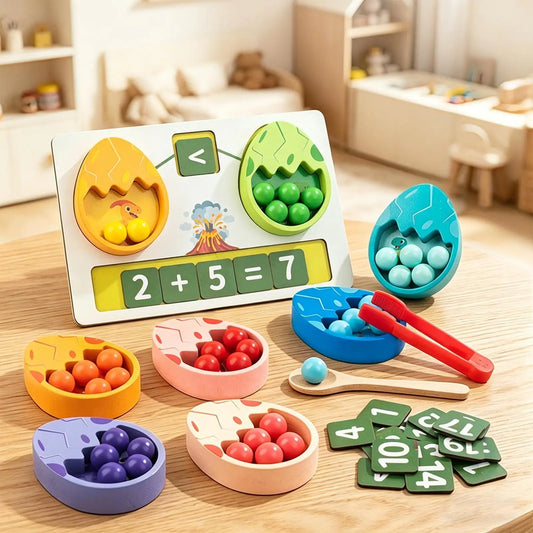 Wooden Dinosaur Bead Counting and Colour Sorting Game