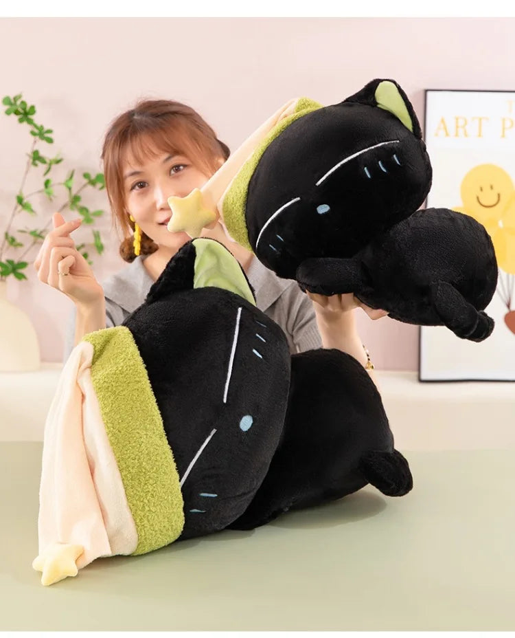 Cute Black Cat Plush Toy Soft Stuffed Sleeping Pillow