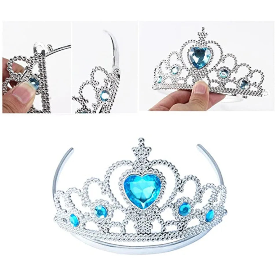 Girl Elsa Cosplay Accessories  Princess Snow Queen Dress Up Jewelry Wand Crown Necklace Earclips Photography Role Play Props