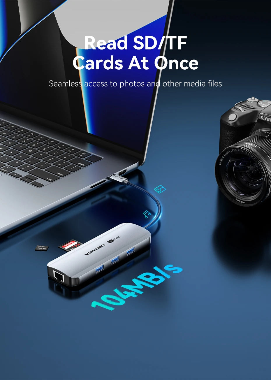 USB C HUB HDMI 4K60Hz RJ45 PD 100W USB Splitter Adapter USB 3.0 HUB For iPhone 15 Macbook Air Pro iPad Samsung Laptop PC