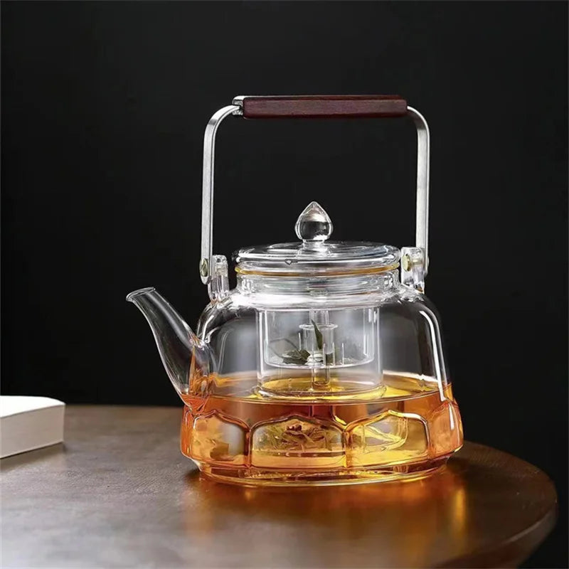 1000ml Lotus Shape Heat-resistant Glass Teapot With Tea Strainer Infuser  Steaming and Boiling Flower Puer Kungfu Beam Tea Pot