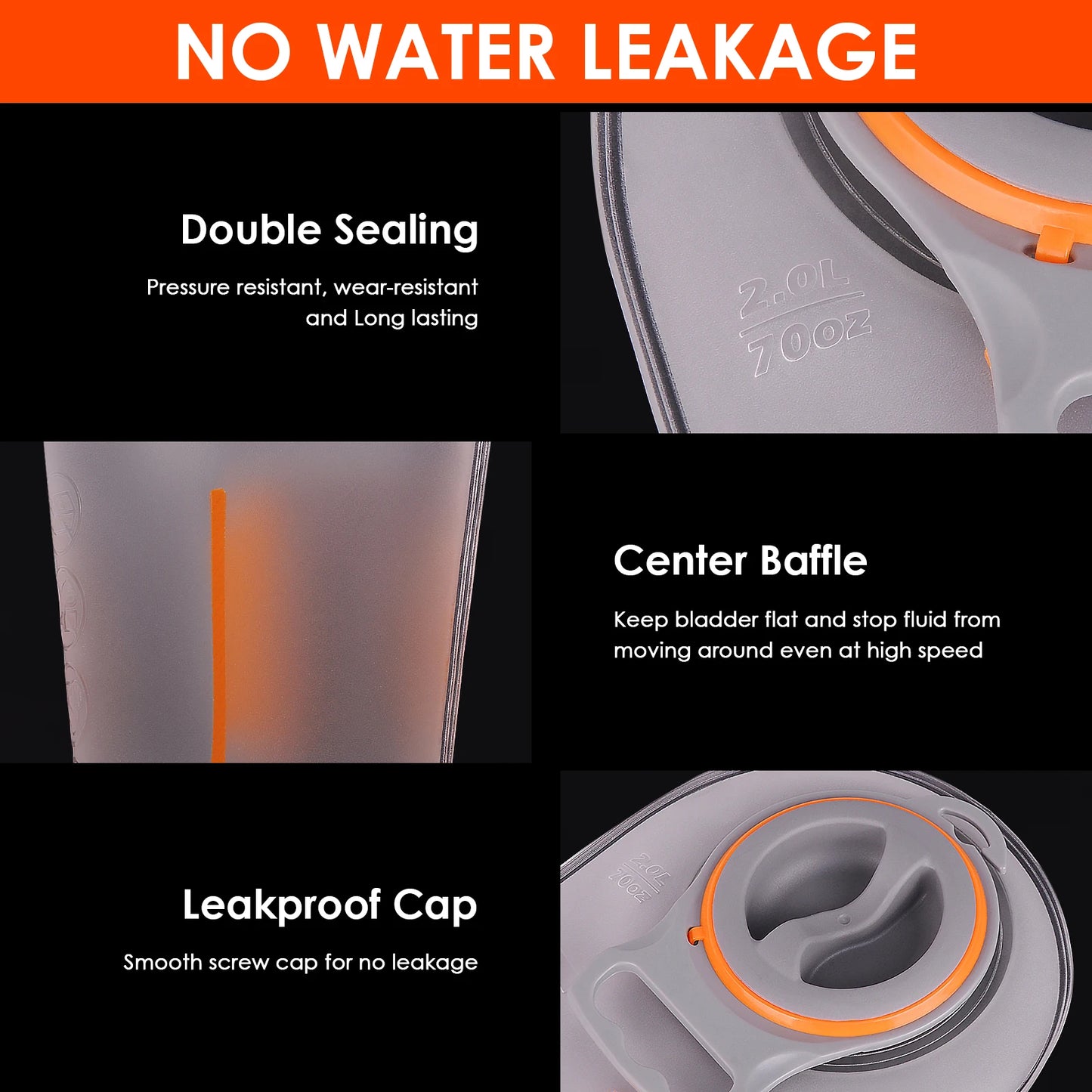 2L Hydration Reservoir Water Bladder Pack TPU Water Storage Bag for Outdoor Running Cycling