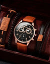 Luxury Minimalist Watch Bracelet Set Business Brown Leather Quartz Wrist Watches for Men