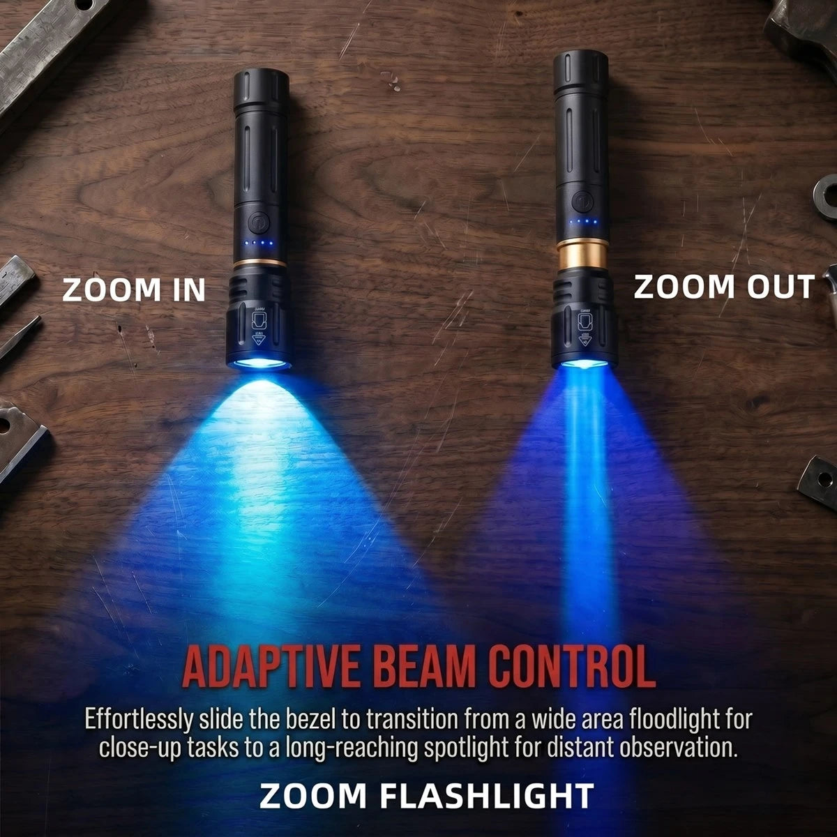 Zoom Blue Light Rechargeable LED Flashlight