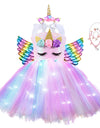 Girl Unicorn Dresses for Girls Tutu Princess Party Dresses with LED Lights Flower Birthday Party Cosplay Costume Girls Clothing