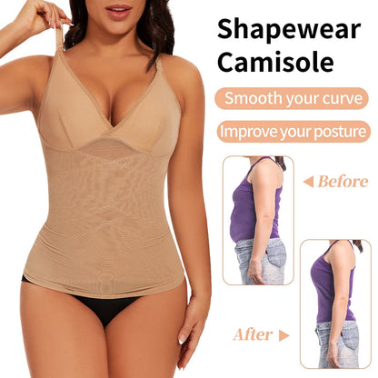 Women's Tummy Control Shapewear Tank Tops Body Shaper Compression Tanks Cami Tops Deep V-neck Camisoles