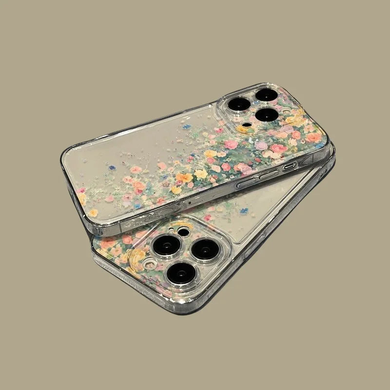 Flower Transparent Shockproof Phone Case for iPhone 16 15 14 Pro Max Plus