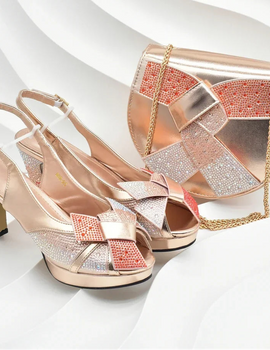 Women Nigerian Italian Shoes and Bags Set Decorated with Rhinestone Peep Toe High Heels Women Pumps for Wedding
