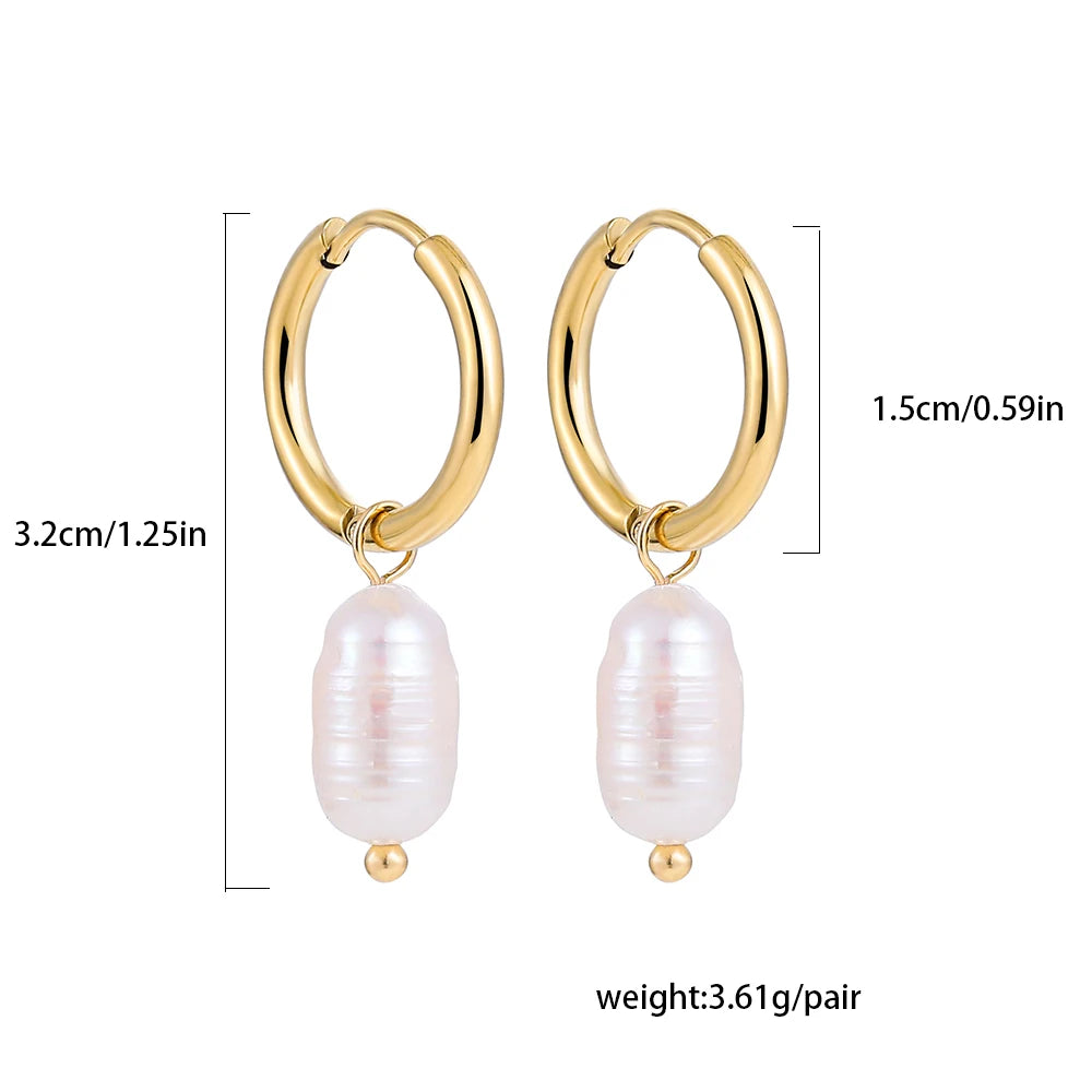 Minimalist Eardrop Pearl Small Hoop Earrings