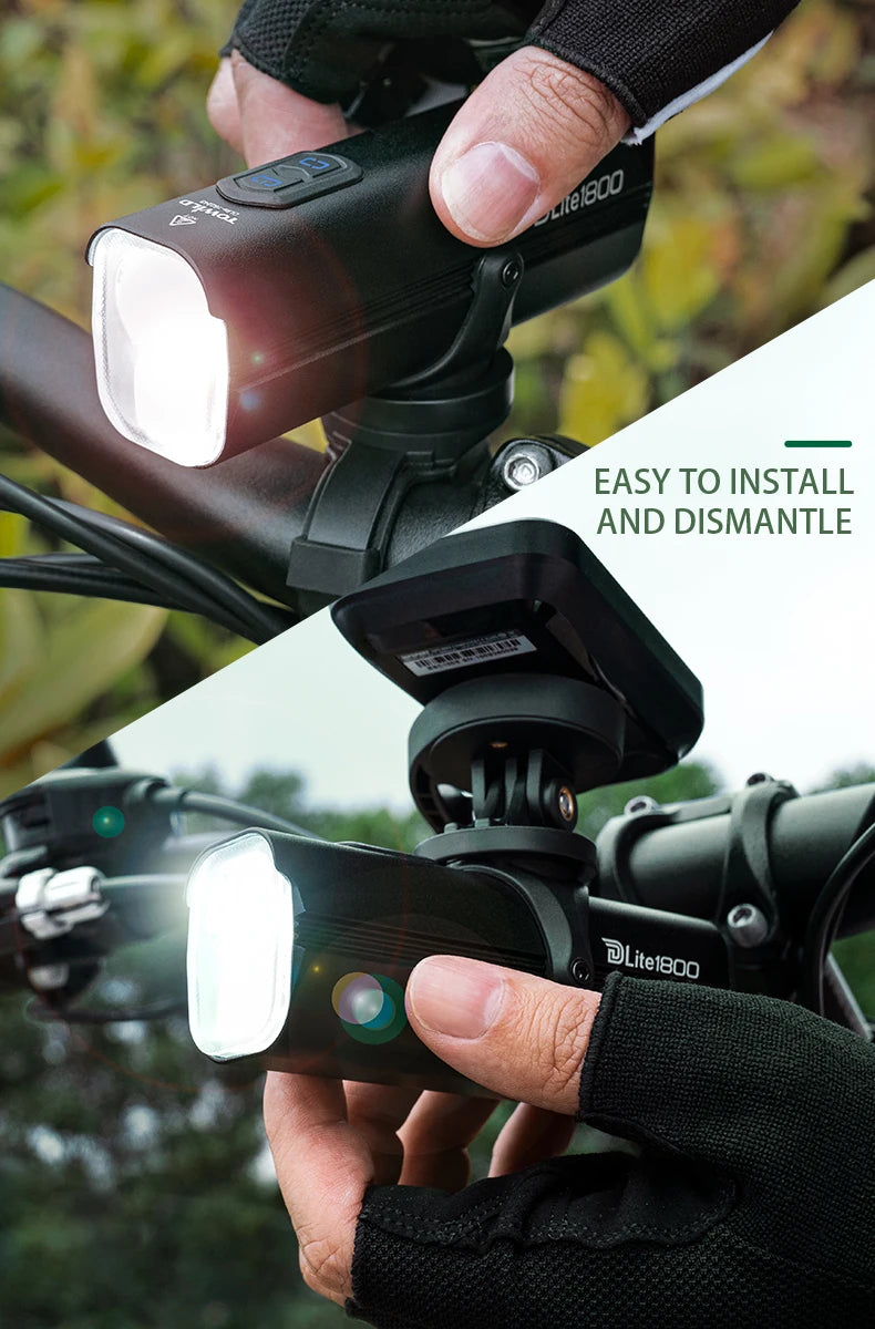 DLite 1800LM Bicycle Lights Focus/Flood Beam Switch Smart Bike Light 5000mah Rechargeable Power Bank Mtb Bicycle Lights