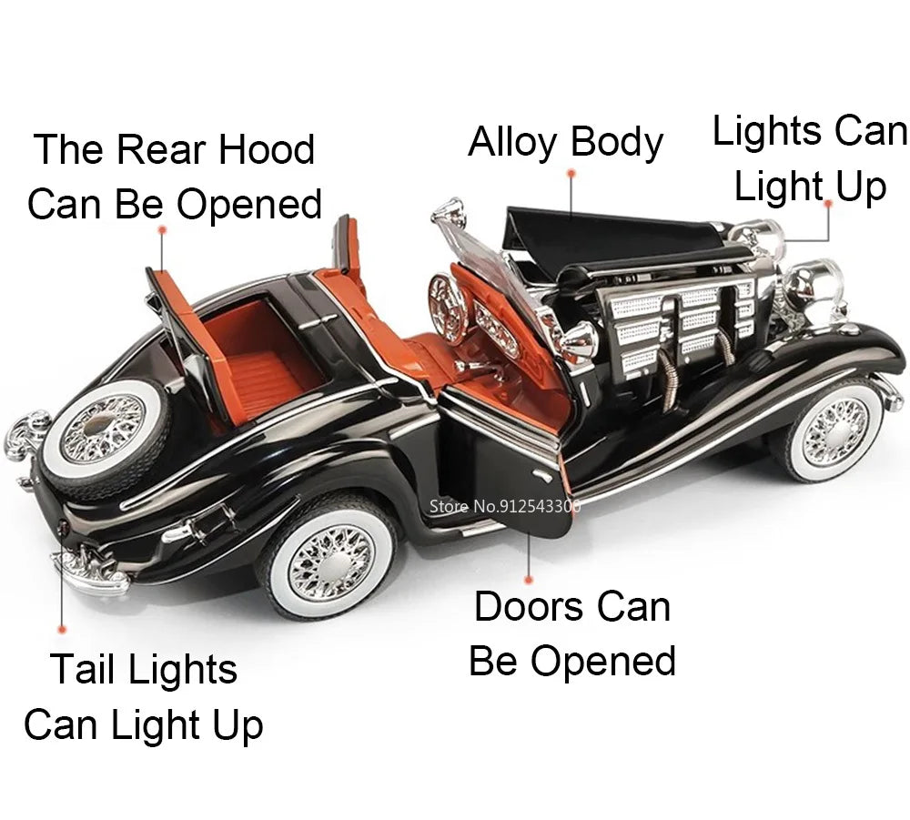 Scale 1:32 500k GLS580 Classic Car Model Toy Doors Opened Alloy Body Rubber Tire Vehicle Sound Light Models Collection Boys Gift