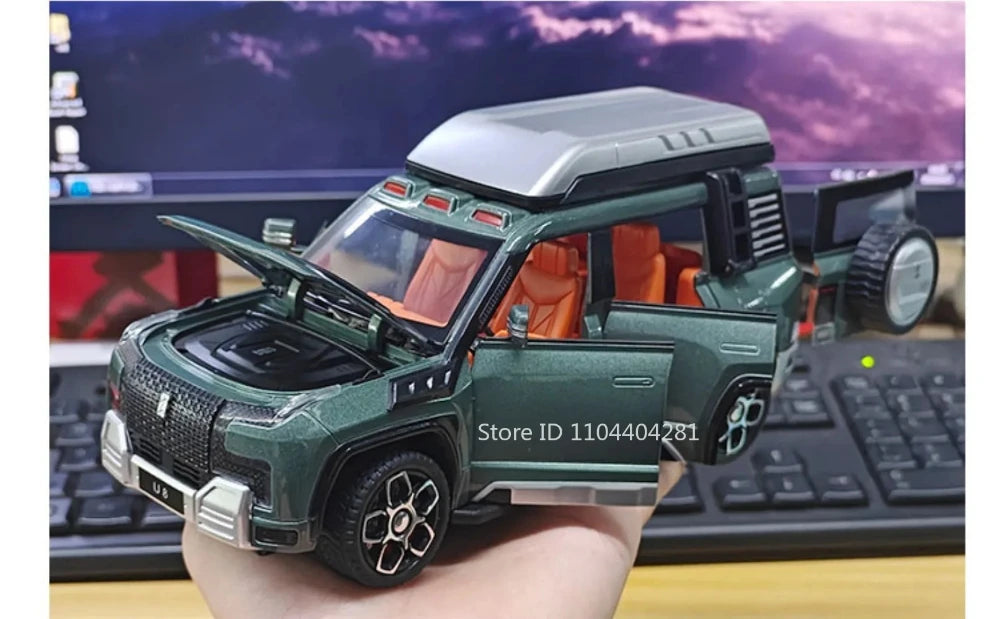 1:24 BYD Looks Up At U8 Toys Car Diecast Alloy Models Sound Light Doors Opened Front Wheel Steering Vehices s Festival Gifts