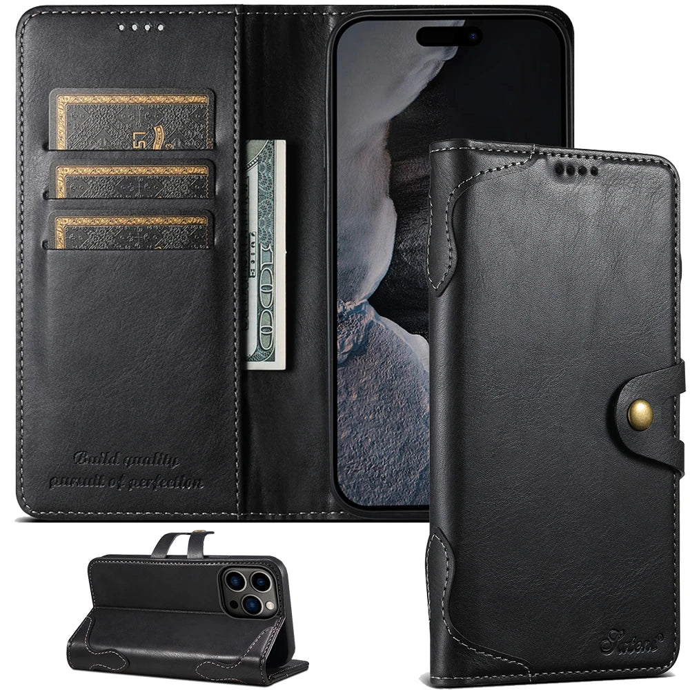 Flip Leather Wallet Phone Case for iPhone 16 15 Pro Max 14 Plus with  Card Slot Holder Cover