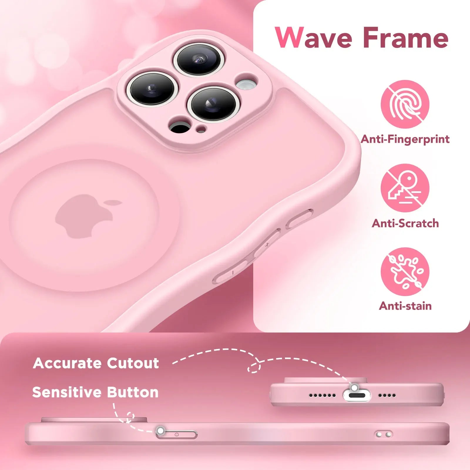 For iPhone 15 Pro Max Case Curly Wave Frame Shape Design Camera Protection Drop Shockproof Compatible with MagSafe Phone Case
