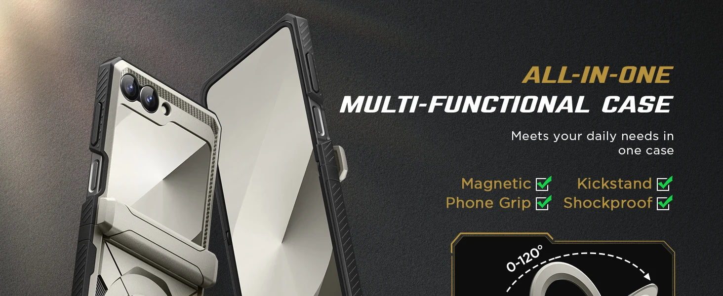 For Z Flip 7 FE/Z Flip 6 Cases Built-in  Ring Stand with Magsafe Full Coverage Hinge Protection Screen Protector Cover