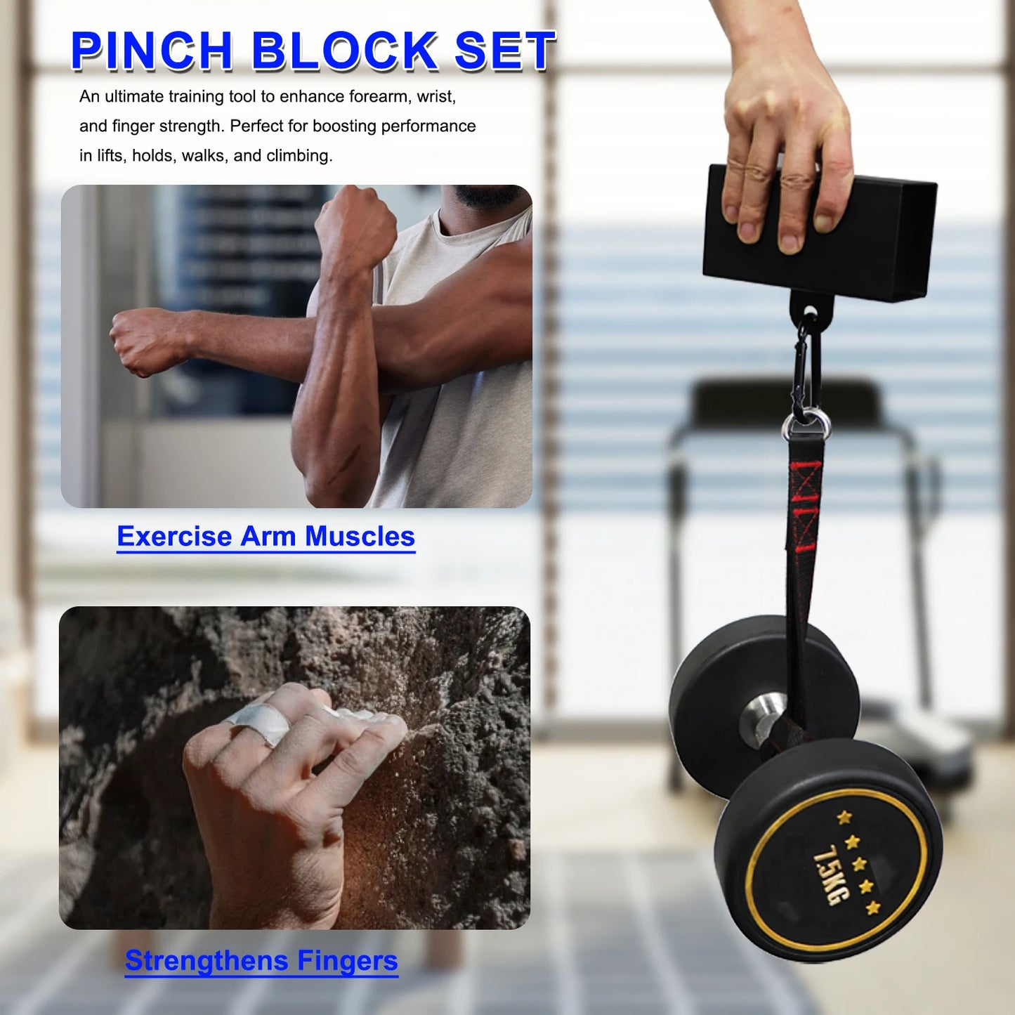 Metal Pinch Block with Loading Strap Climbing Power Grips Forearm Finger Exerciser Strength Training Strengthener Workout