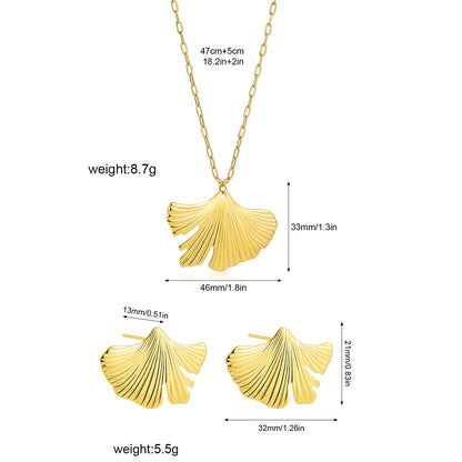 Ginkgo Leaf Earring Neckalce Set for Women Gold Plated Irregular Leaves Stainless Steel Earrings