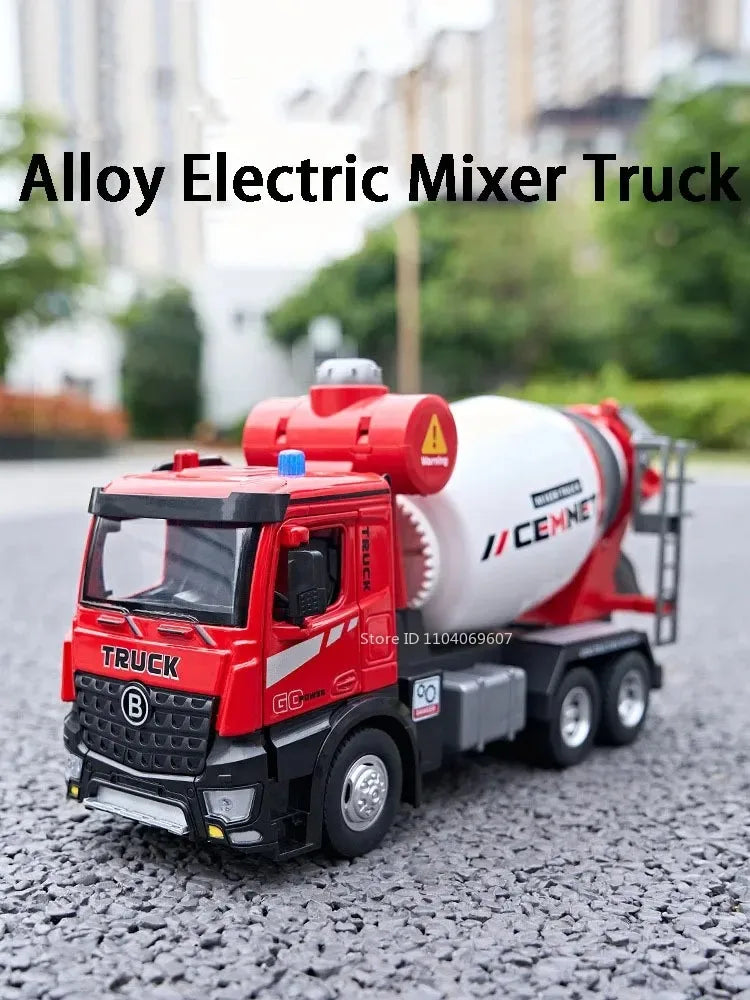 1:24 Pneumatic Garbage Car Electric Mixer Truck Toy Model Alloy Diecast Sound Light Engineering Vehicle Desktop Ornaments