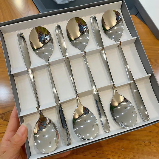 Stainless Steel Cutlery Set Icecream Dessert Coffee Spoons Fruit Fork Long Handle Soup Spoon Flatware Kitchen Tableware Utensils