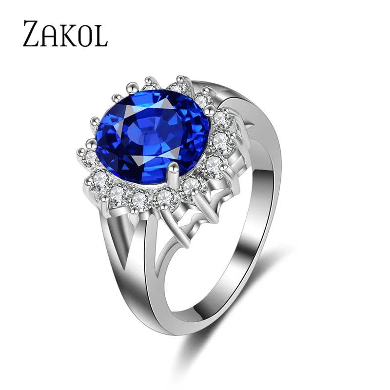 Luxury Blue Engagement Finger Rings for Elegant Women Fashion Flower Oval Zirconia Ring