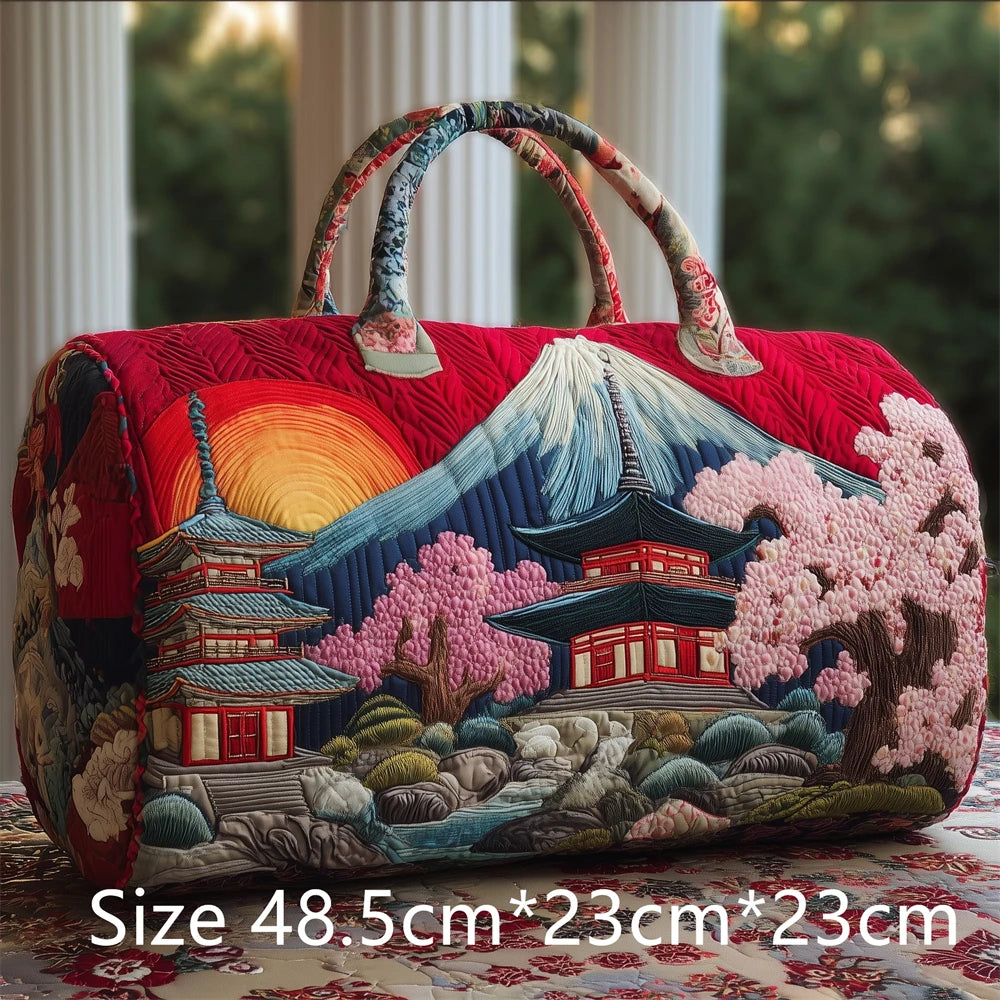 Japanese Style 3D Quilted Duffel Bag Fuji Sakura Koi Fish Print Large Capacity Travel Weekender Gym Bag Landscape Unisex Tote