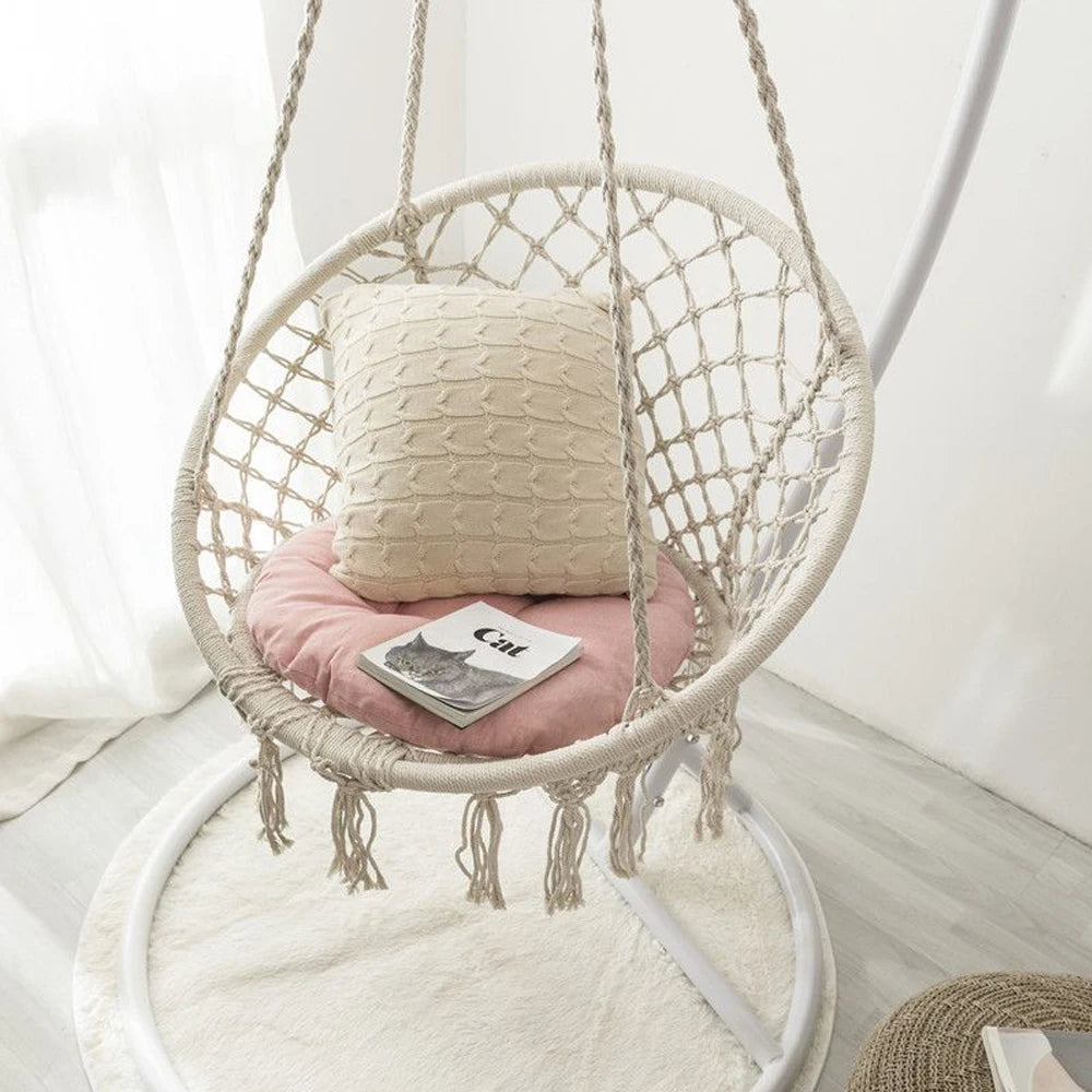 Nordic Style Hammock Chair Tassels Dreamy Round Hanging Chair Cotton Rope Macrame Swing Chairs